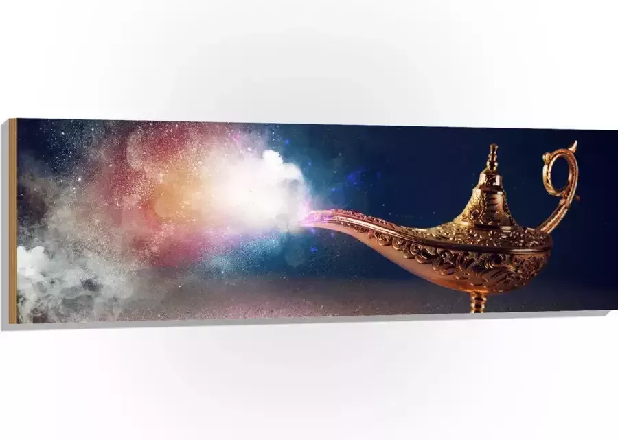 Hout Magische Gouden Lamp met Kleurrijke Rook 150x50 cm 9 mm dik Foto op Hout (Met Ophangsysteem)