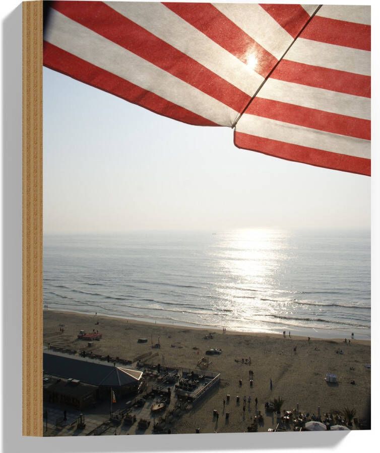 Hout Strand Zee Zand Parasol Mensen Strandtent Zon 30x40 cm 9 mm dik Foto op Hout (Met Ophangsysteem)