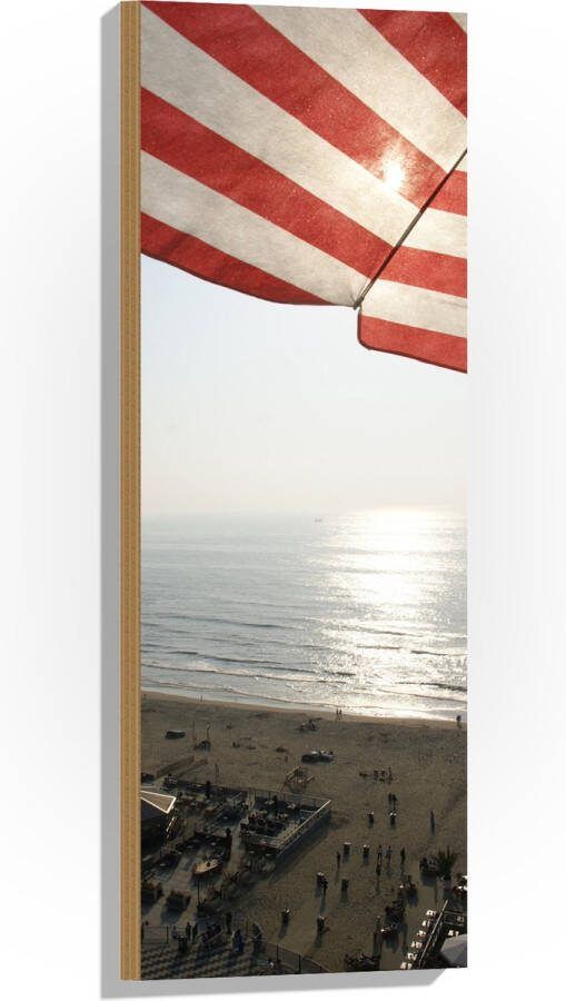 Hout Strand Zee Zand Parasol Mensen Strandtent Zon 30x90 cm 9 mm dik Foto op Hout (Met Ophangsysteem)