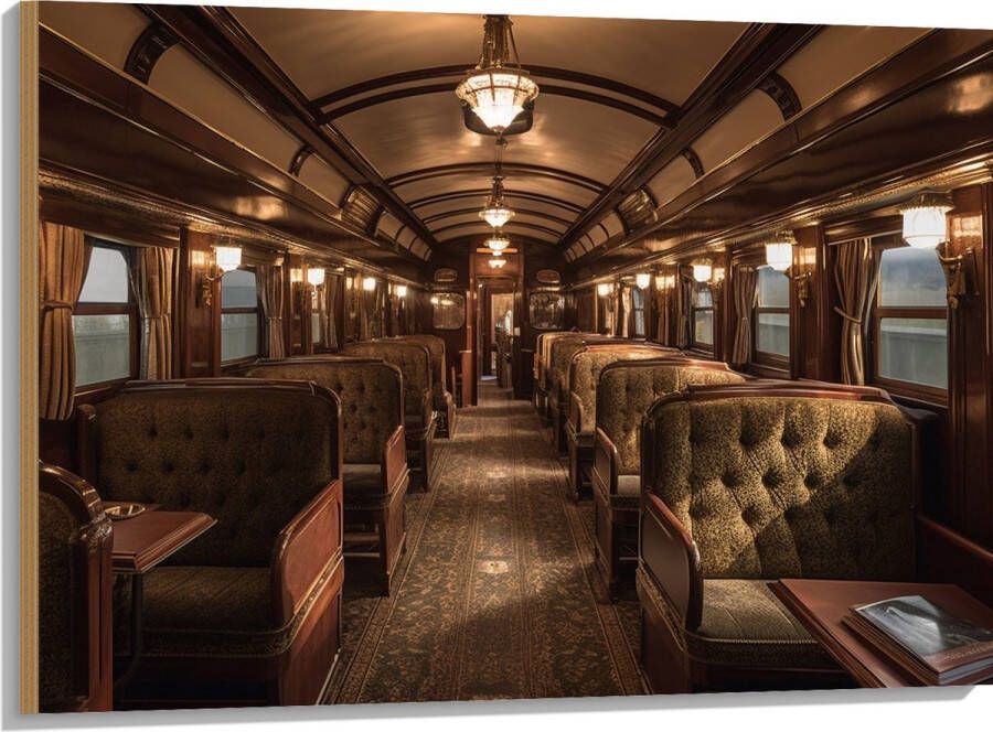 Hout Trein Stoelen Hout Lampen 100x75 cm 9 mm dik Foto op Hout (Met Ophangsysteem)