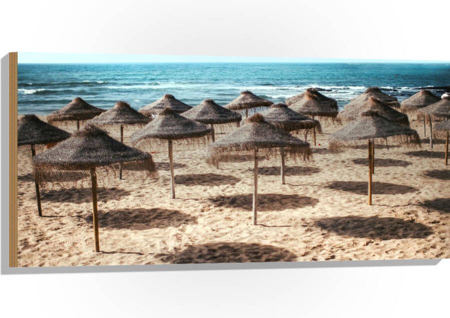 Hout Zee Strand Zand Parasols 100x50 cm 9 mm dik Foto op Hout (Met Ophangsysteem)