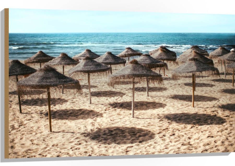 Hout Zee Strand Zand Parasols 105x70 cm 9 mm dik Foto op Hout (Met Ophangsysteem)