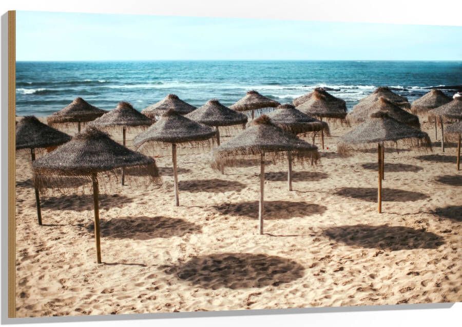Hout Zee Strand Zand Parasols 120x80 cm 9 mm dik Foto op Hout (Met Ophangsysteem)