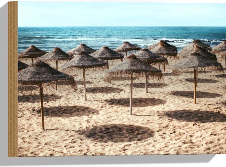 Hout Zee Strand Zand Parasols 40x30 cm 9 mm dik Foto op Hout (Met Ophangsysteem) - Foto 1