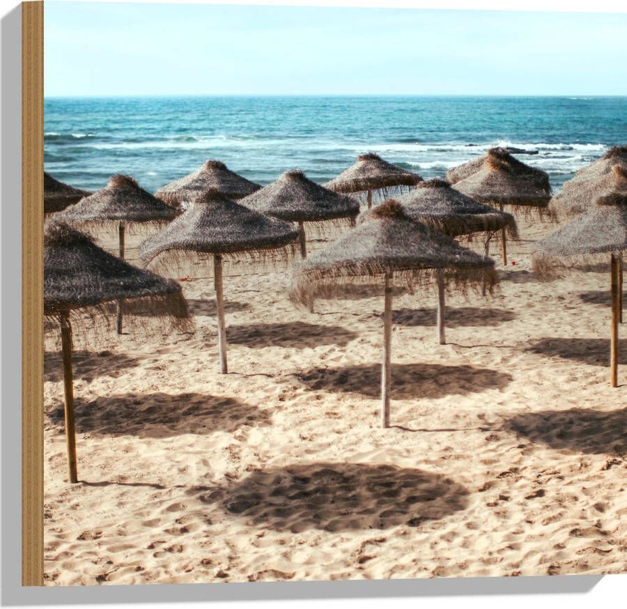 Hout Zee Strand Zand Parasols 50x50 cm 9 mm dik Foto op Hout (Met Ophangsysteem)