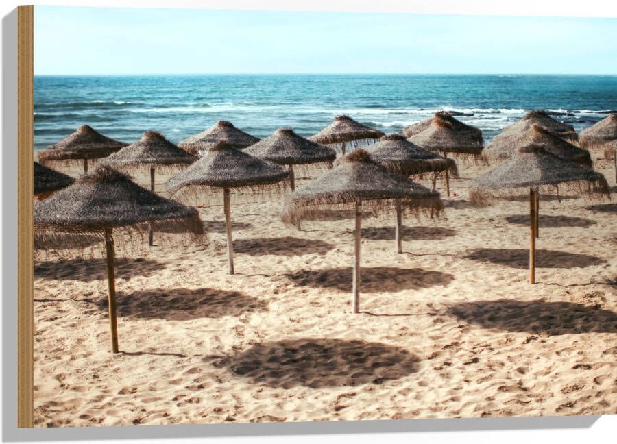 Hout Zee Strand Zand Parasols 75x50 cm 9 mm dik Foto op Hout (Met Ophangsysteem)