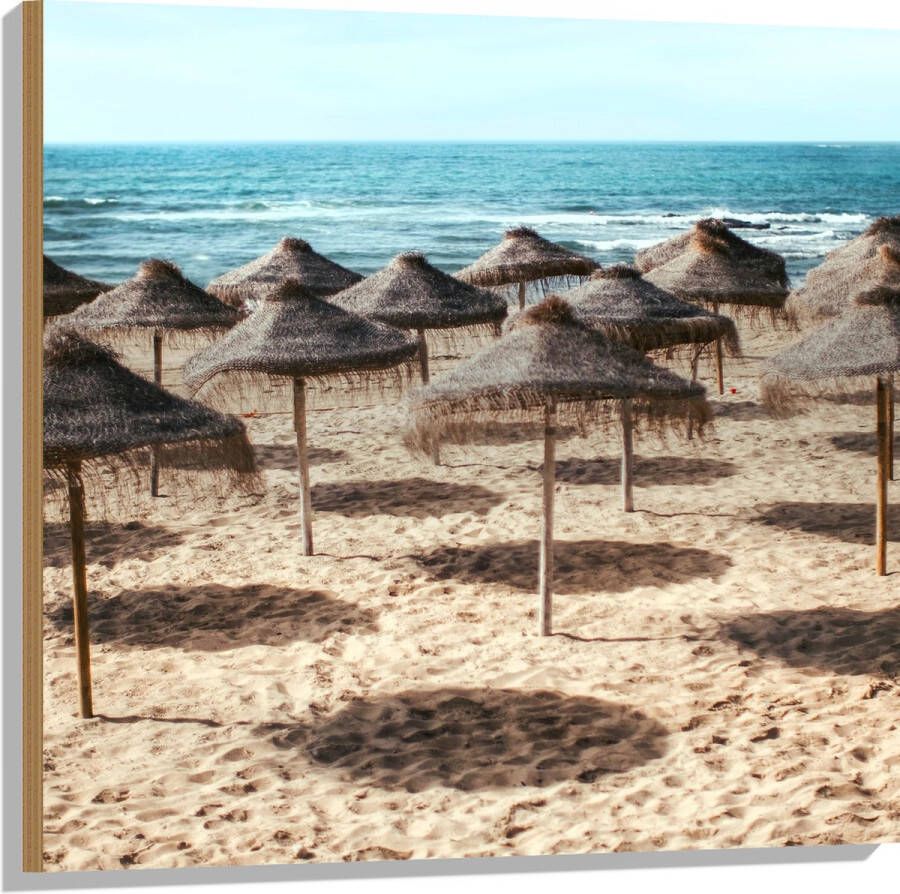 Hout Zee Strand Zand Parasols 80x80 cm 9 mm dik Foto op Hout (Met Ophangsysteem)