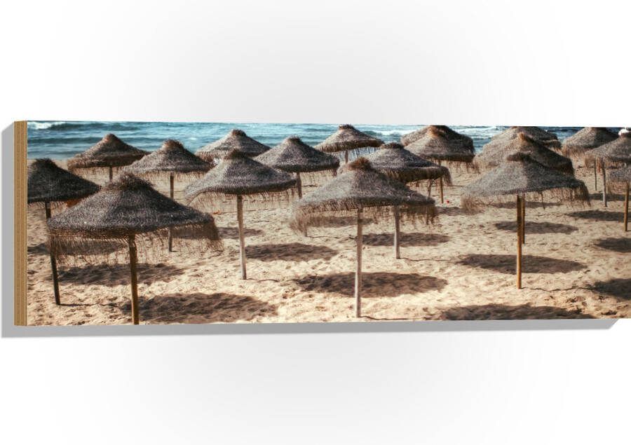 Hout Zee Strand Zand Parasols 90x30 cm 9 mm dik Foto op Hout (Met Ophangsysteem)
