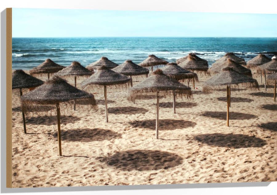 Hout Zee Strand Zand Parasols 90x60 cm 9 mm dik Foto op Hout (Met Ophangsysteem)