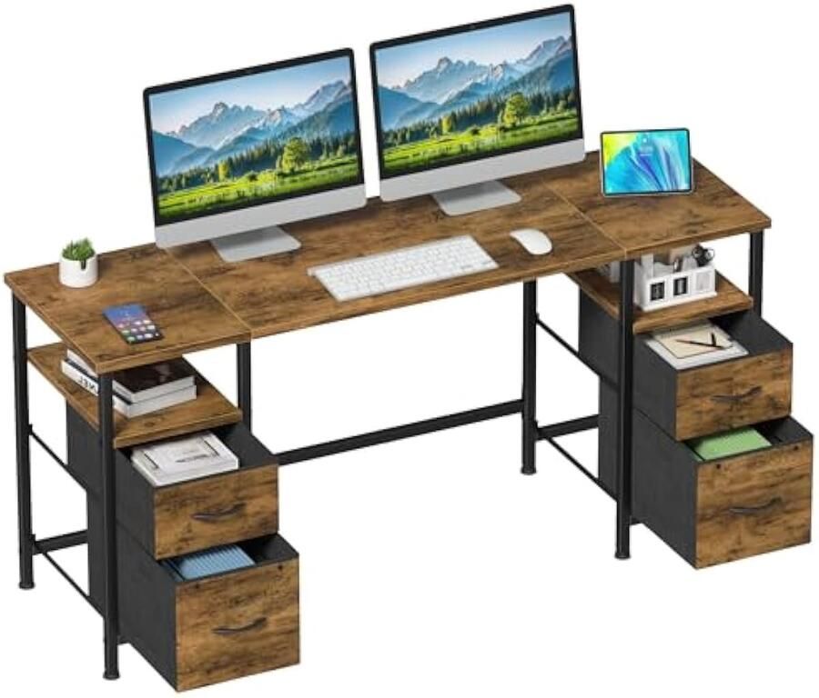 Houten 140x48cm computerbureau met 4 stoffen met comfortabel gebruik met wieltjes voor thuiswerk – 140×48cm