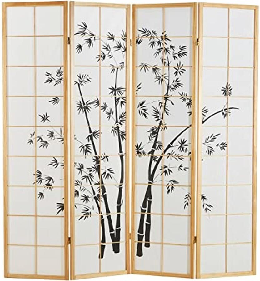 Houten 4 Paneel Scheidingswand van Bamboe en Shoji Papier Vouwscherm voor Binnengebruik