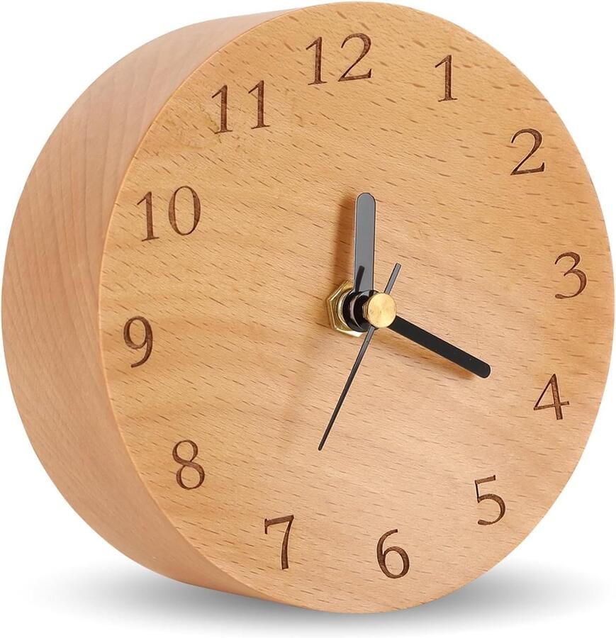 Houten analoge bureauklok 4 7 inch ronde decoratieve bureauklok moderne bureau- en plankklok stille niet-tikkende op batterijen werkende tafelklok schoorsteenklok voor kantoor woonkamer slaapkamer