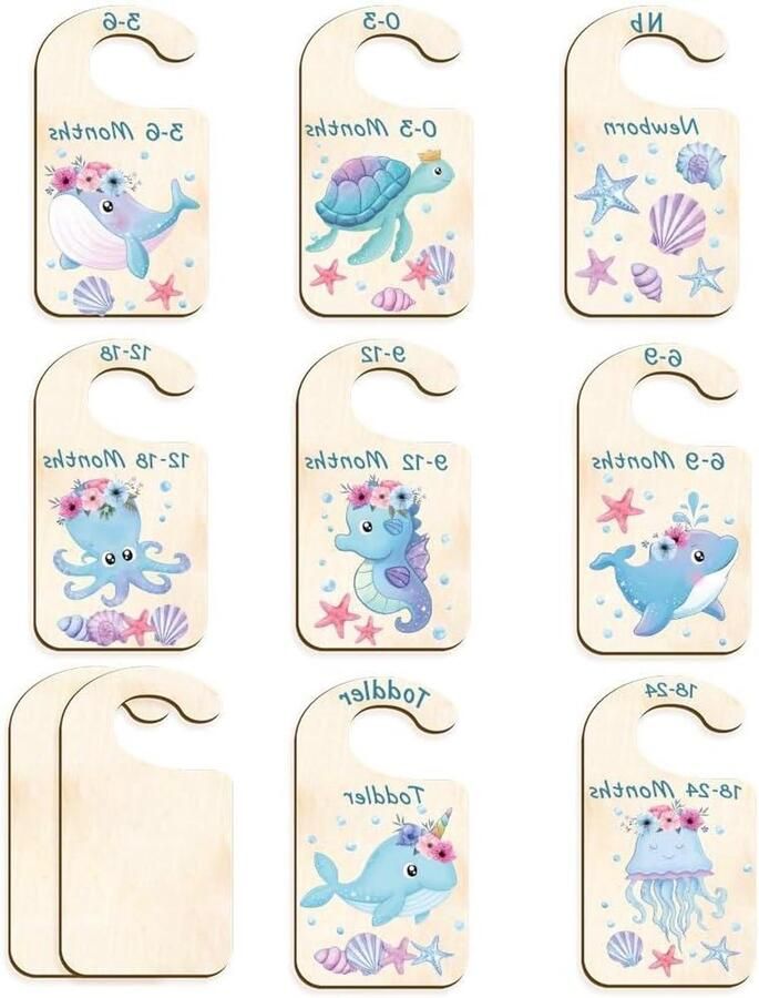 10pcs Wooden Baby Wardrobe Dividers Ocean Clothes Size Dividers Wreath Closet Organizers Nursery Decor from Newborn to 36 Months Hanger Baby Wardrobe Divider for CRASPIRE