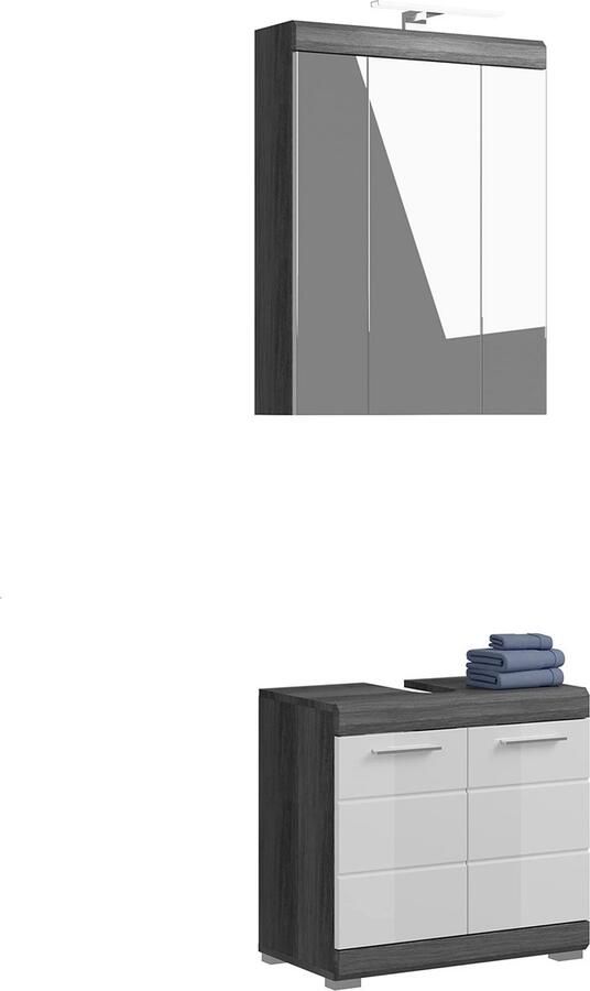 Rootz Living Rootz Houten Badkamermeubelset Hoogglans Front Offset Rook Zilver Replica Modulair Ontwerp Duurzaam FSC Gecertificeerd 2-delige set Gemakkelijk schoon te maken 100cm x 60cm x 55cm