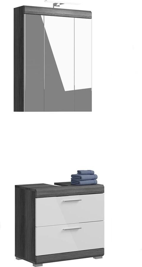 Rootz Living Rootz Houten Badkamermeubelset Wit Hoogglans Vanity Rookzilveren Spiegelkast Tijdloos Design Duurzame Materialen FSC Gecertificeerd Afmetingen: 120cm x 50cm x 60cm