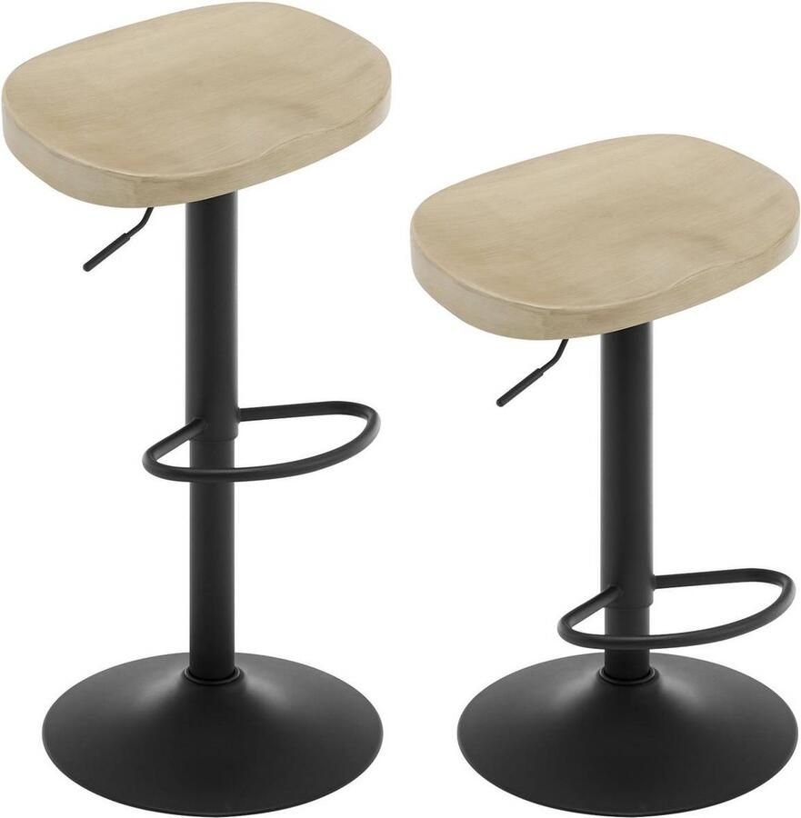 Rootz Living Rootz Houten Barkruk Keukeneiland Kruk Draaibare Zit Natuurlijk Grenenhout Draaibaar In Hoogte Verstelbaar 41 5 x (60-81) x 31 5 cm