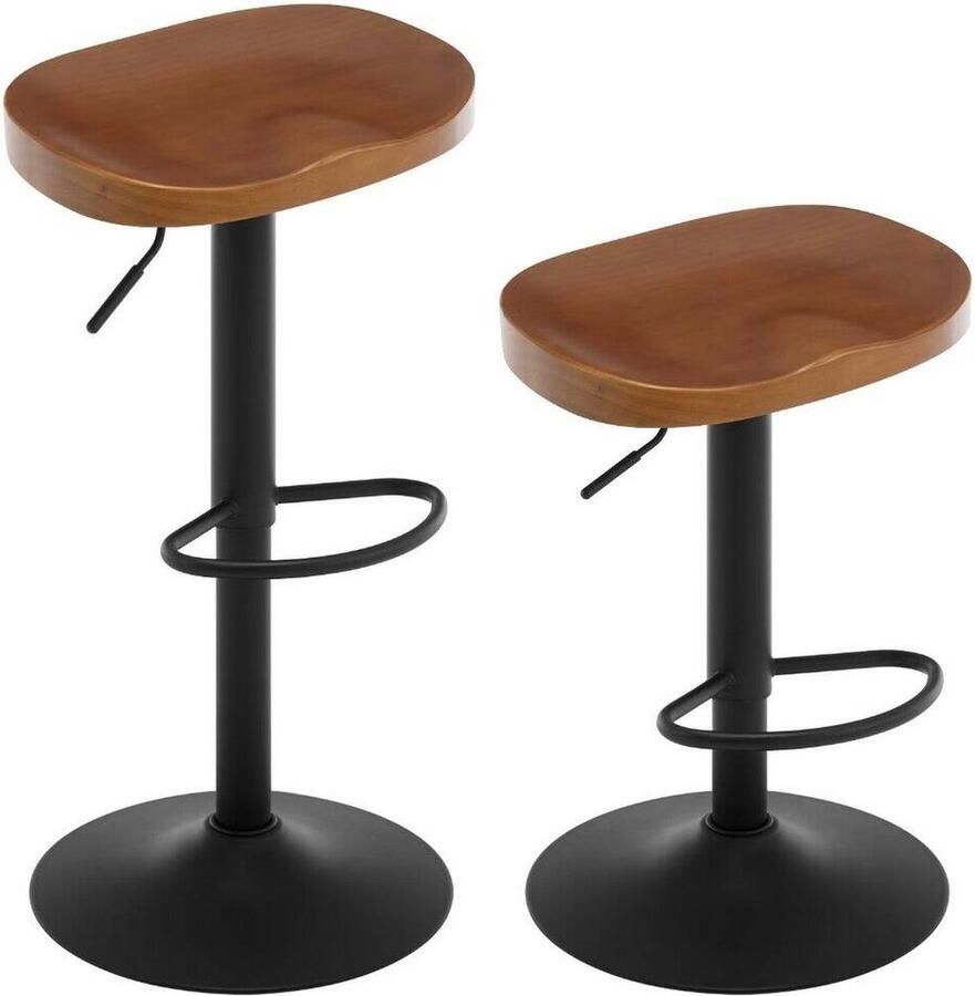 Rootz Living Rootz Houten Barkruk Keukeneiland Kruk Massief Houten Zitting In Hoogte Verstelbaar Draaibaar Ergonomische Voetsteun φ 41cm Bruin Roestbestendig 41.5cm x (60-81cm) x 31.5cm