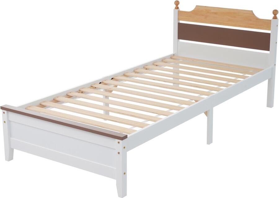 Gotagee Houten bed voor kinderen Veilig kinderbed jeugdbed eenpersoonsbed tweepersoonsbed laag bed grenenhouten frame wit 90x200cm Zonder matras