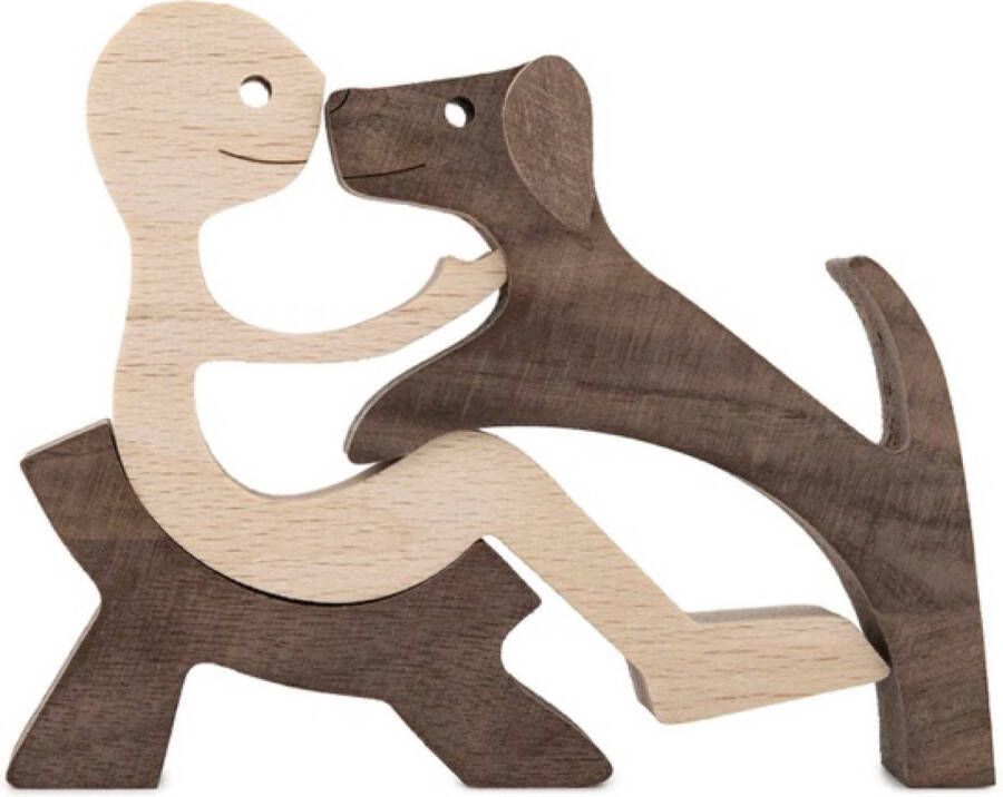 Houten beeldje Natuurlijk hout Beeld Decoratief Hout Man Stoel Hond B11