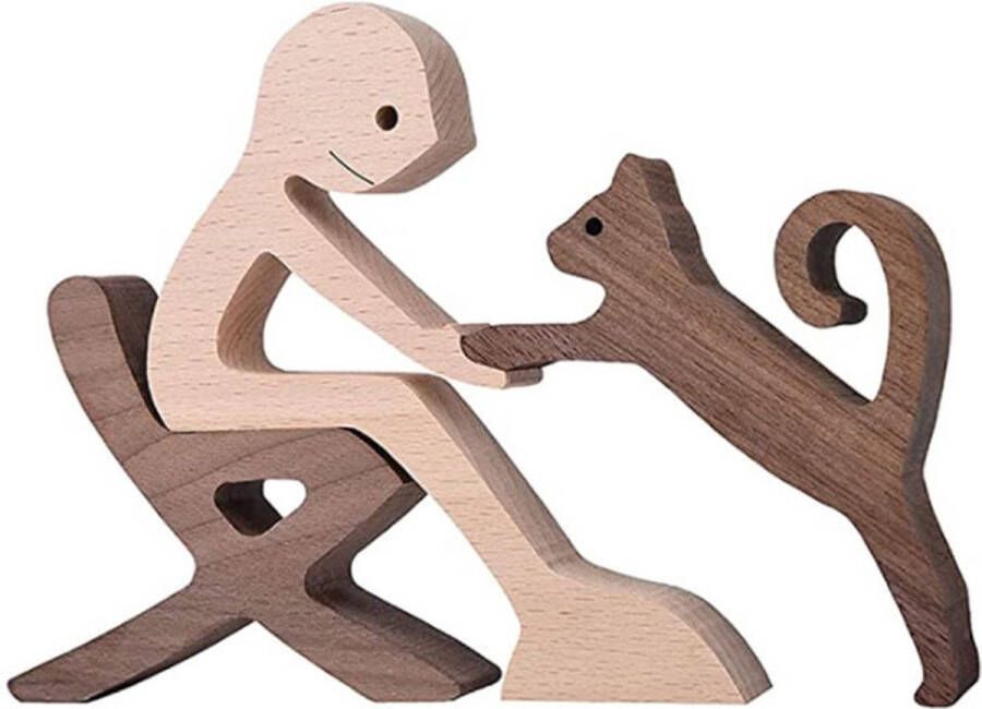 Houten beeldje Natuurlijk hout Beeld Decoratief Hout Man Stoel Kat B013