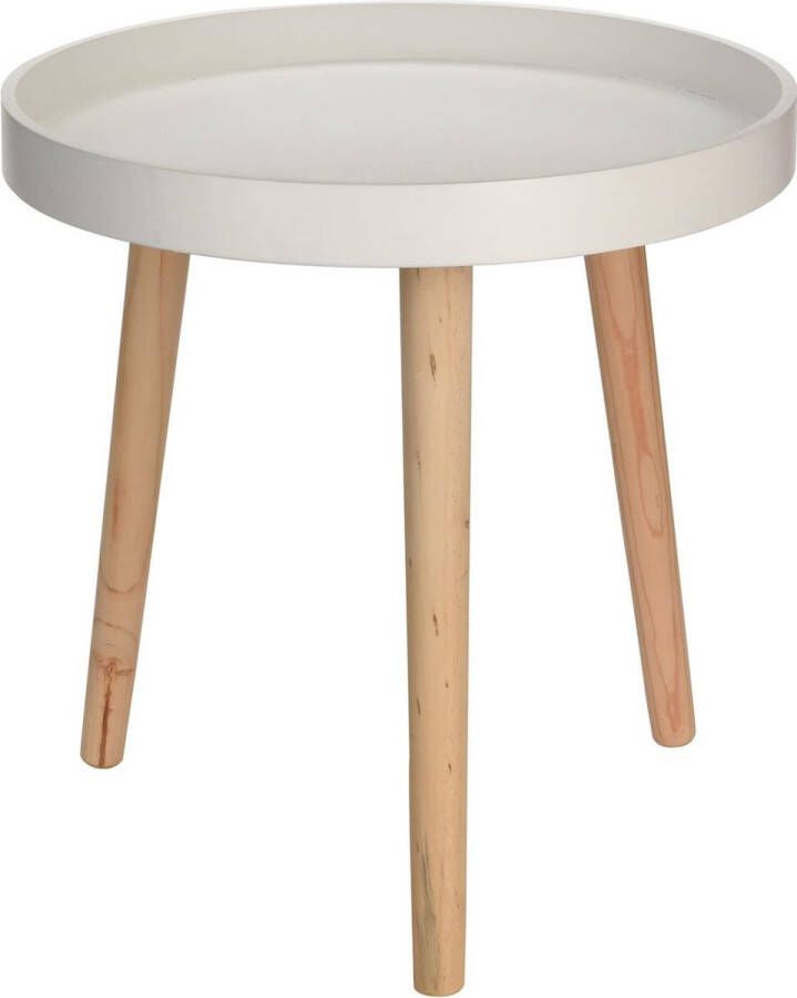 Houten bijzettafel 40 x 39 cm wit salontafel met poten van massief hout sofa bank telefoon bloemen tafel rond