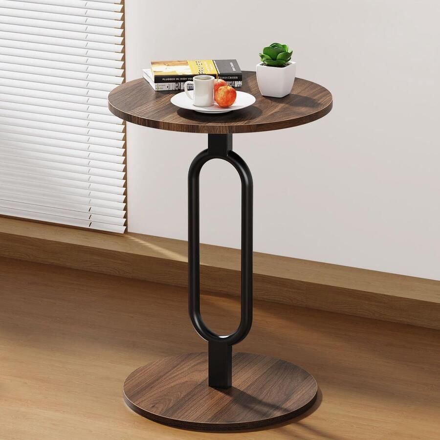 Ibenzoa Ronde Houten Bijzettafel met Notenhout Finish Perfect voor Woonkamer of Balkon