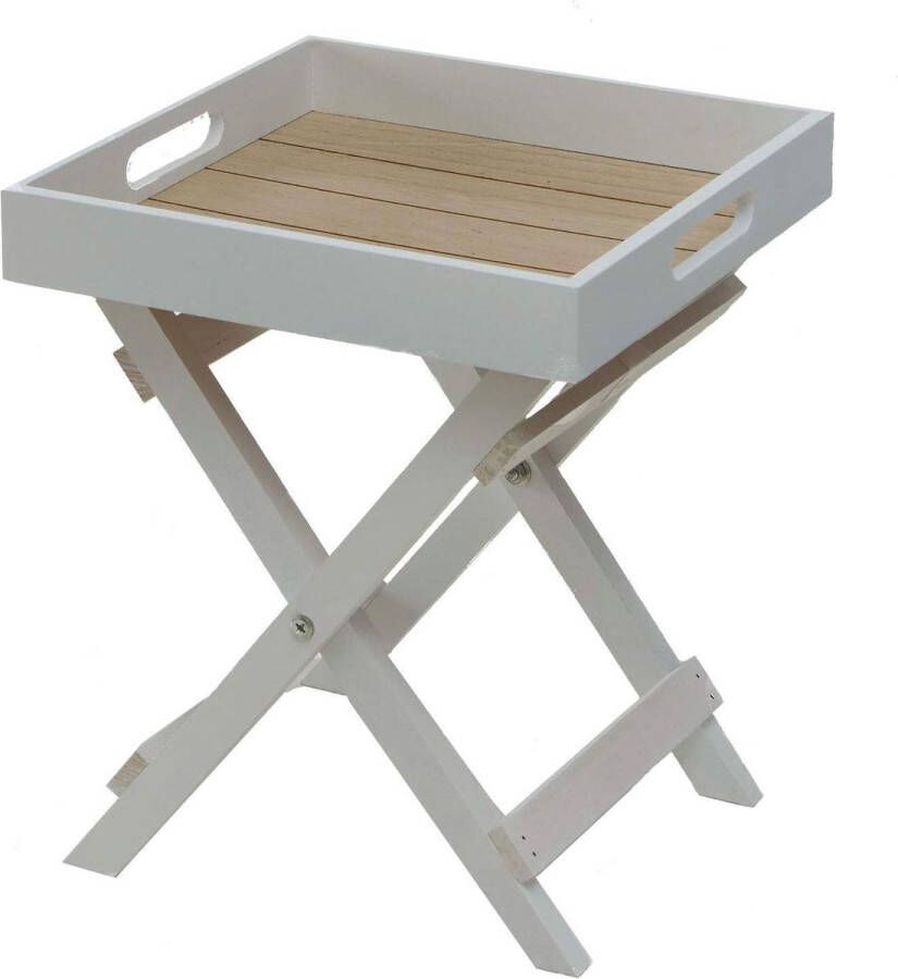 Houten bijzettafel in wit met afneembaar dienblad 34 x 30 x 30 cm dienblad tafel decoratie houten tafel