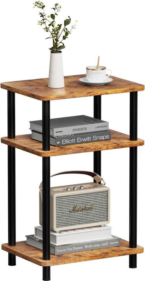 Houten bijzettafel met 3 niveaus smal 1 stuk bruin 40 x 30 x 61.5 cm