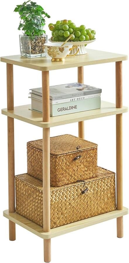 Retadou Houten bijzettafel nachtkastje met 3 niveaus 39 x 29 x 68 5 cm salontafel banktafel voor slaapkamer woonkamer modern design eenvoudige montage natuurlijk licht