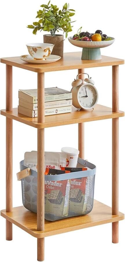 Houten bijzettafel nachtkastjes met 3 niveaus 39 x 29 x 68 -5 cm salontafel banktafel voor slaapkamer woonkamer modern design eenvoudige montage natuurlijk