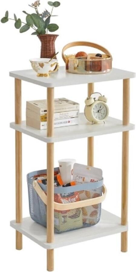 Retadou Houten bijzettafel nachtkastjes met 3 niveaus 39 x 29 x 68 5 cm salontafel banktafel voor slaapkamer woonkamer modern design eenvoudige montage wit