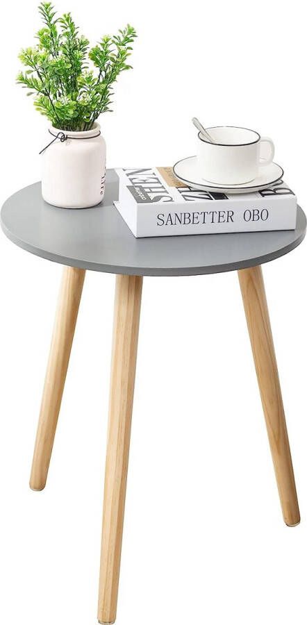 Houten bijzettafels ronde salontafel Ø 42 x 52 cm woonkamertafel nachtkastje met dienblad banktafel bloemenstandaard robuust grijs naturel