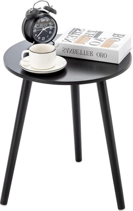 Houten Bijzettafels Salontafel Rond Ø 42 x 52 cm Woonkamertafel Nachtkastje Met Dienblad Banktafel Bloemenstandaard Robuust Zwart