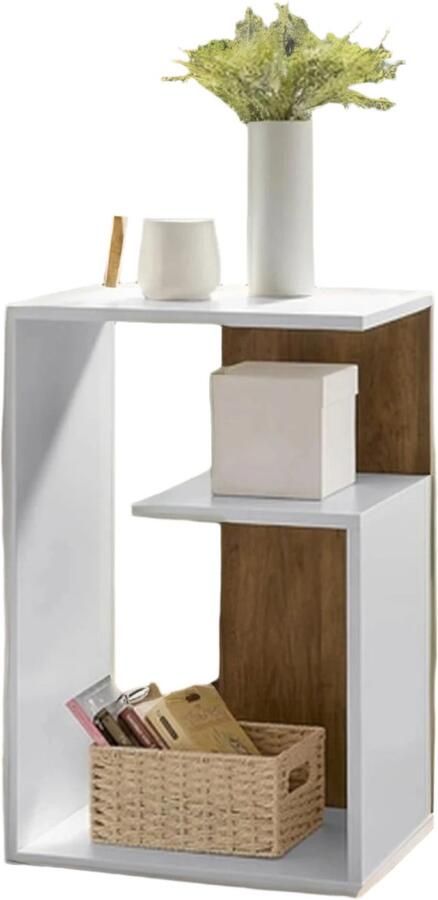 Houten bijzettafeltje nachtkastje kleine tafel duurzaam en stijlvol 30 x 40 x 60 cm walnootbruin en wit