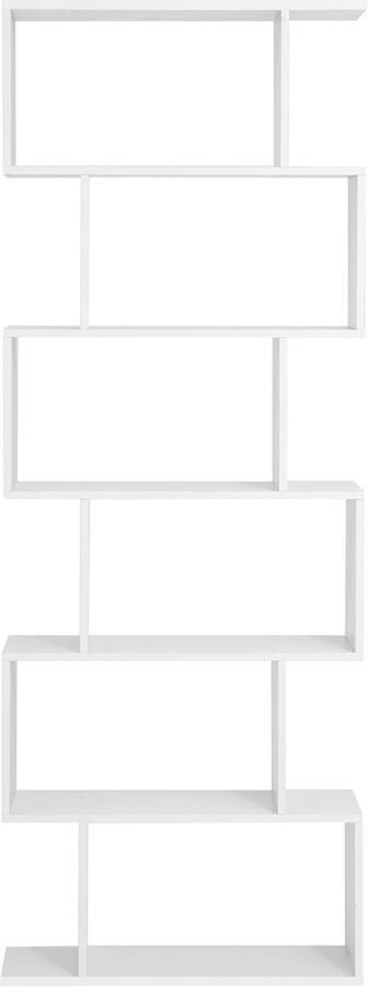 Houten boekenkast 70x24x190 5cm Zeslaagse vrijstaande opbergkast Kubus displayrek Decoratieve opslag Stevig en veilig Verborgen schroeven Esthetisch en duurzaam Geschikt voor woonkamer slaapkamer kantoor keuken multifunctioneel thuisgebruik Wit