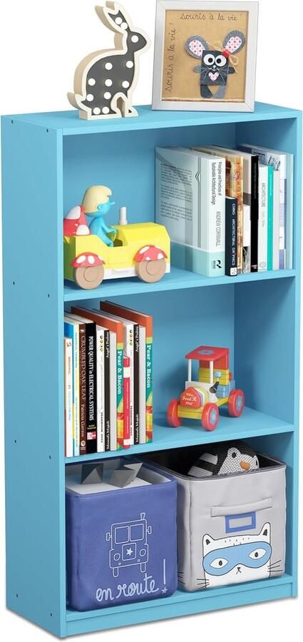 Basic boekenkast met 3 vakken opbergrek hout lichtblauw 23 5 x 55 25 x 100 33 cm