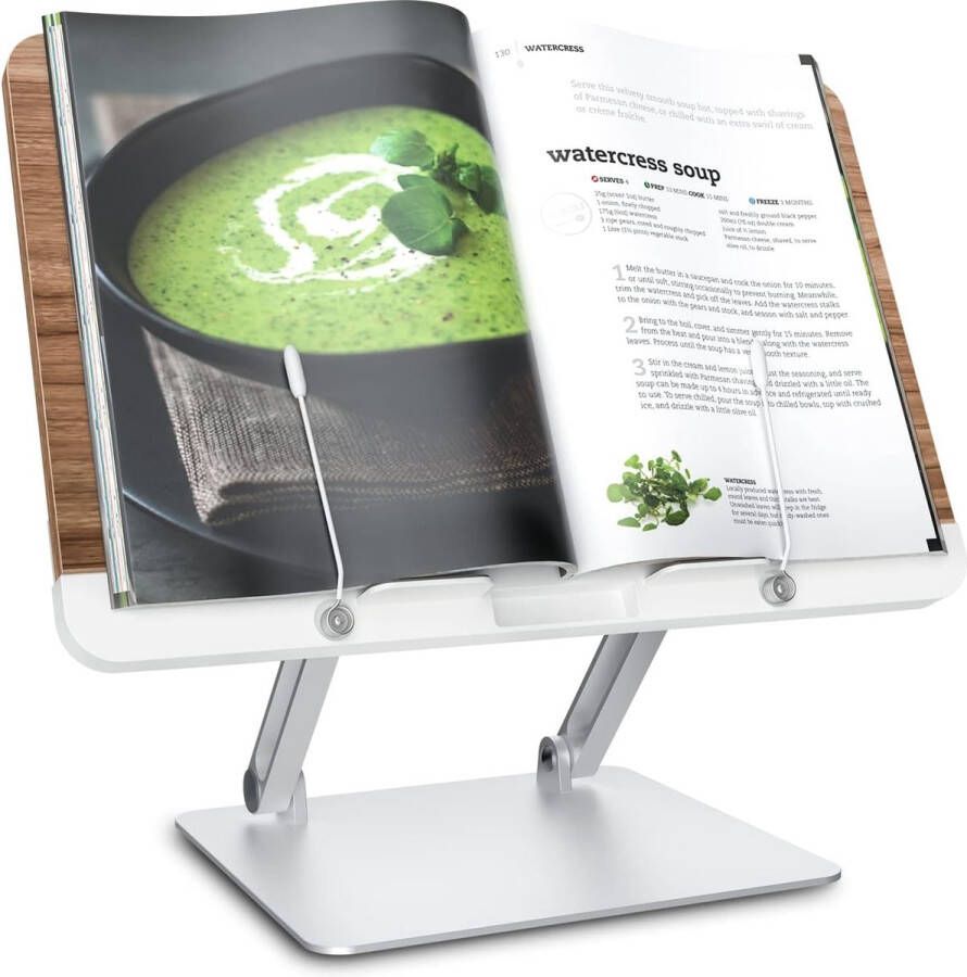 Houten boekstandaard kookboekhouder bureau lezen verstelbare hoogte en hoek aluminiumlegering opvouwbaar en draagbaar voor kantoor keuken school. Kinder- en volwassenenboek