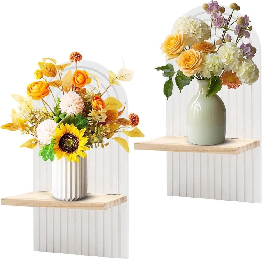 Houten Boho-Wanddecoratie Wandrek Geschikt voor woonkamer en slaapkamer 2 stuks Wit Hout