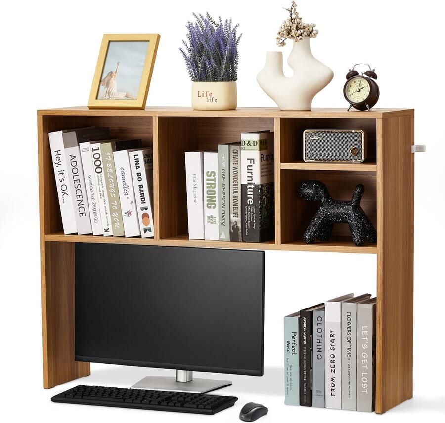 Houten Bureau Boekenkast 1-Etage 94 X 23 X 73 cm Opberg Organizer Presentatie Plank met Anti-Slip Poten voor Kantoor Thuis en Slaapzaal