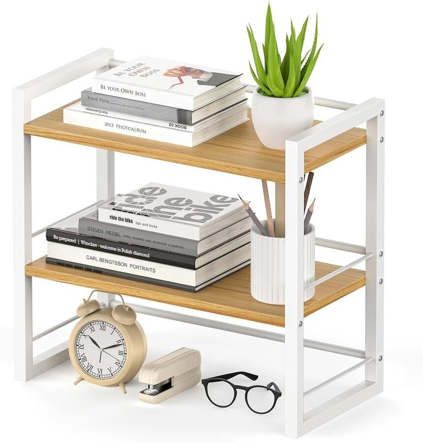 Houten Bureau Plank Organizer Opbergvoorziening Voor Bovenkant Bureau Wit