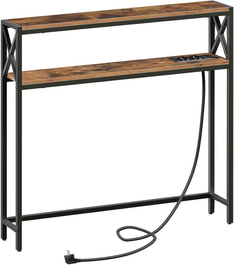 Houten Consoletafel met USB en Stopcontacten Vintage Bruin 100 cm