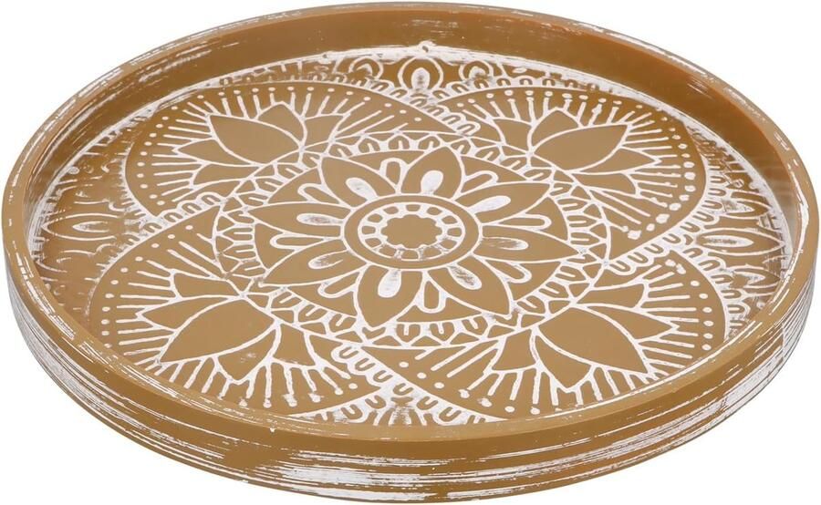 Houten decoratieve dienblad Rustiek houten dienblad Kaars lade Serveerplaat Boerderij tafel middenstuk Ronde decoratieve kaars plaat Grote houten lade Vintage houten dienblad 30cm Decoratie Servies