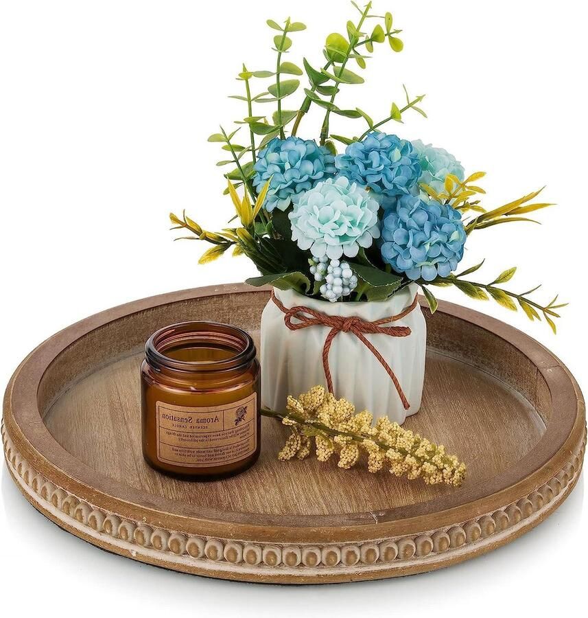 Houten decoratieve lade: bruine kralen lade voor salontafel Rustieke houten dienbladen decor voor keuken Vintage middelpunt voor woonkamer Kaarsenhouder thuis marble tray