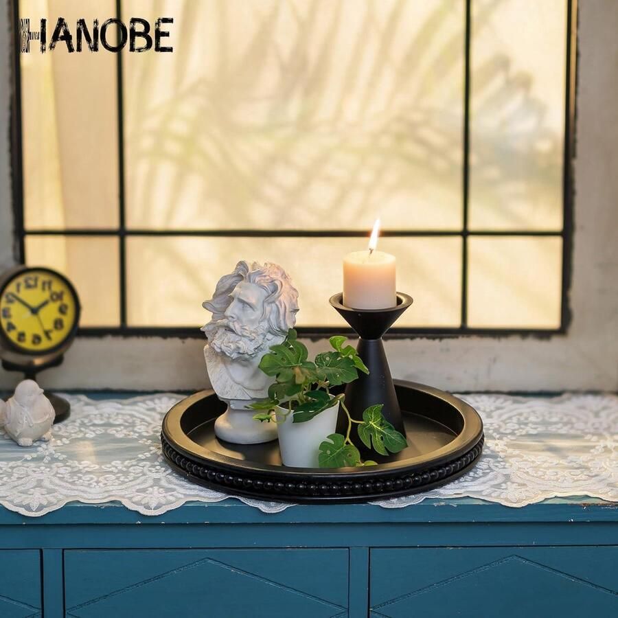 Houten Decoratieve Lade Zwarte Kralen Salontafel Moderne Houten Trays Huisdecoratie Keuken Aanrecht Middenstuk Organisator Stijlvol Design Handgemaakt Unieke Woonsfeer