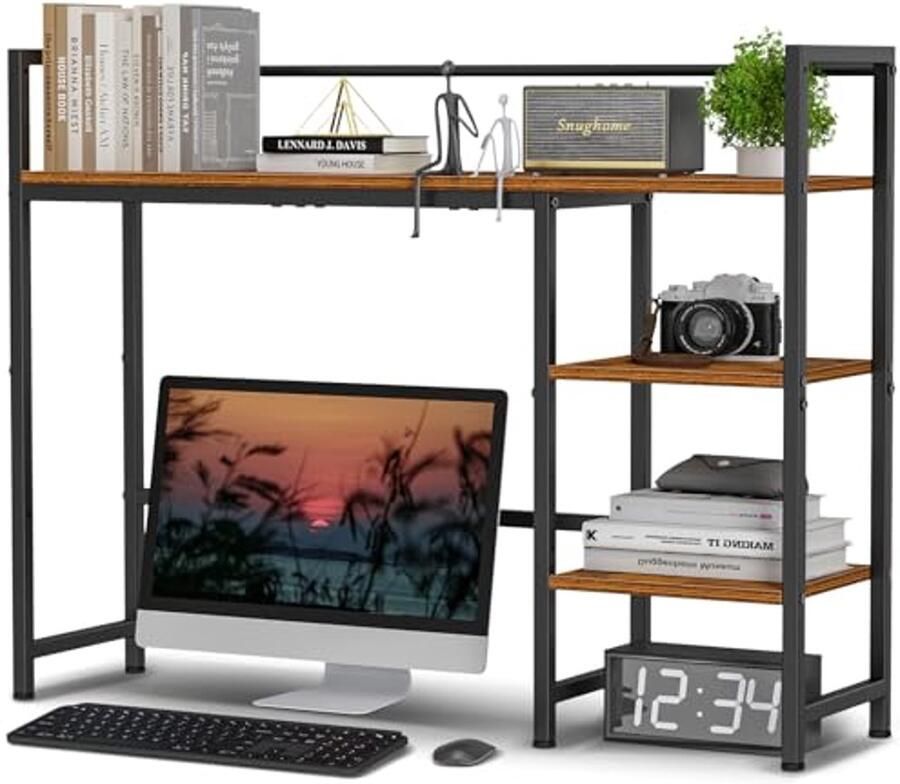 Houten Desk Shelf 4-Tier Desktop Organizer voor Computer Monitor