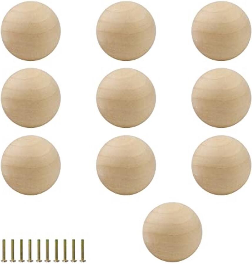 Houten deur- en ladeknoppen set van 10 bolvormige massief houten handgrepen voor meubels