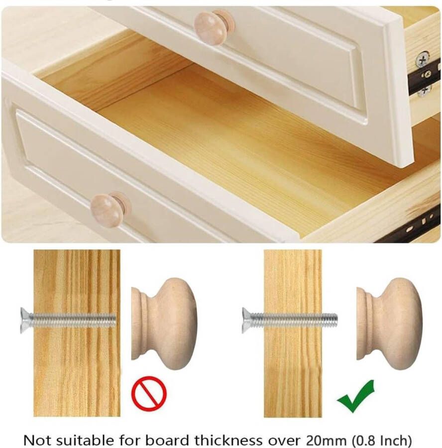 Senza Marchio Houten deurladegrepen 15 stuks meubelknoppen houten ladegreep houten knoppen handgrepen meubelknoppen kastknoppen met schroeven knoppen voor kasten en laden rond hout - Foto 2