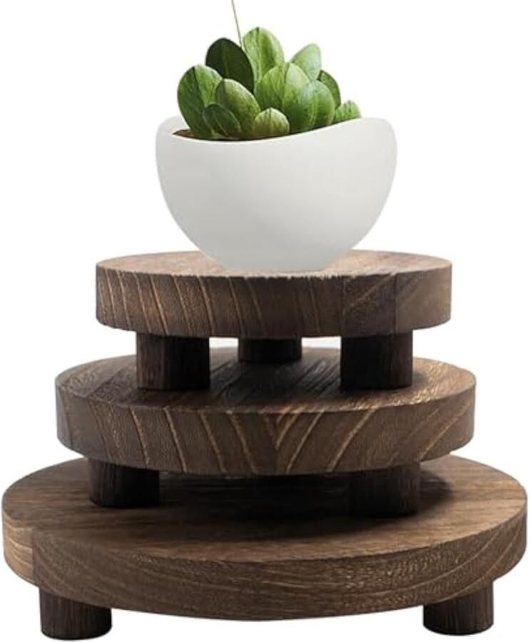 Houten dienblad 3 (stuks) rond houten kruk display standaard houten kaarsenplateaus decoratieve ronde sokkel voor thuis tafel badkamer aanrek keuken diameter 12 5 15 19 cm