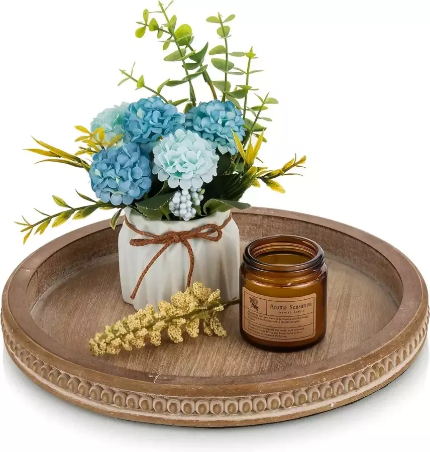 Houten decoratieve lade ronde bruine kralen lade voor salontafel rustieke houten dienbladen boerderij keuken aanrecht vintage middelpunt voor woonkamer kaars houder thuis wooden tray