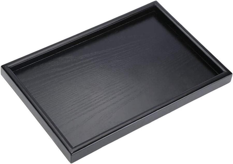 Houten Dienblad voor het Serveren van Thee en Koffie Rechthoekig Massief Houten Blad (25x18x2cm) met Zijden Gladde Koffietafel Lade voor Water Sap Cakes Brood en Vruchten